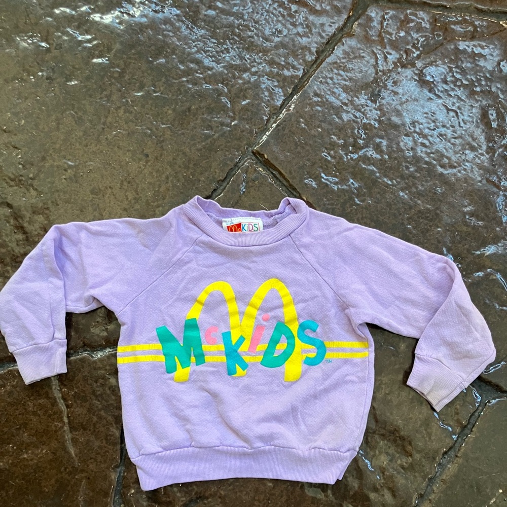 Vintage MKIDS Sweatshirt with Yellow Arches and Green Stripe Purple pastel